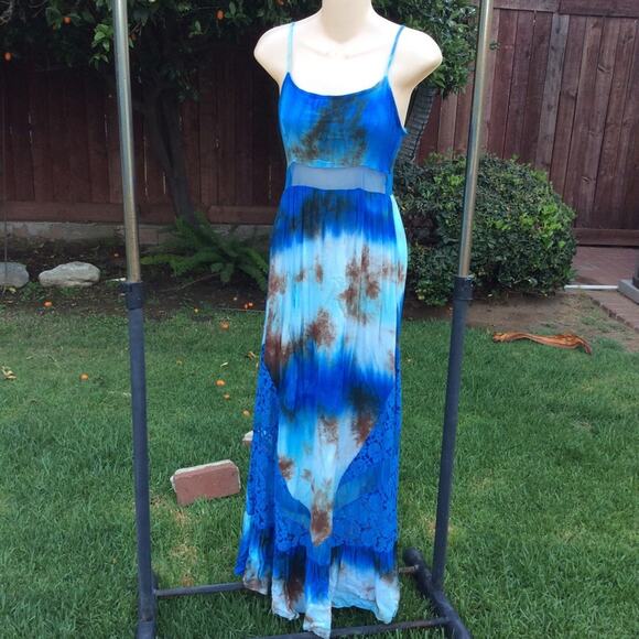 VINTAGE UNWORN TIE DYE LACE & MESH PANEL SLIPDRESS S - Picture 3 of 8